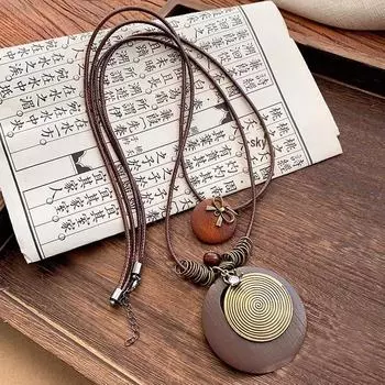 Элегантное китайское длинное перьевое ожерелье Zen - женская ретро этническая цепочка для свитера на осень/зиму X1624 A коричневый