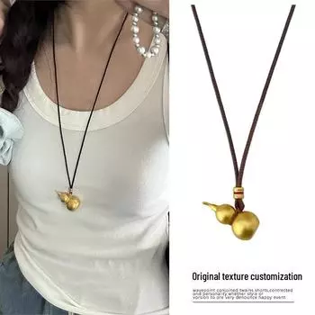 Элегантное китайское ожерелье с подвеской в виде тыквы: Легкий роскошный дизайн для изысканного стиля Necklace-Gold чёрный