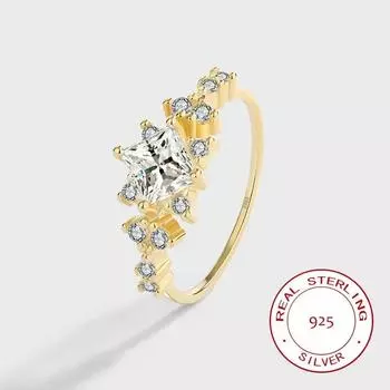 Элегантное кольцо для пары из 18-каратного золота со снежинкой и геометрией, полное бриллиантовое кольцо для женщин, подарок на помолвку из стерлингового серебра 925 пробы, кольца из стерлингового серебра 925 пробы для женщин 6 жёлтый