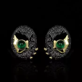 Элегантное кольцо для женщин, черное золото, полое кольцо, инкрустированное зеленым изумрудом, ювелирные изделия, креативный подарок на день рождения, серьги-крестики чёрный