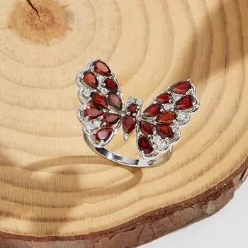 Элегантное кольцо из стерлингового серебра 925 пробы, великолепный натуральный гранат, драгоценный камень, стиль бабочки для женщин, юбилей и вечерние, модные ювелирные изделия, подарок us ring size 7# красный