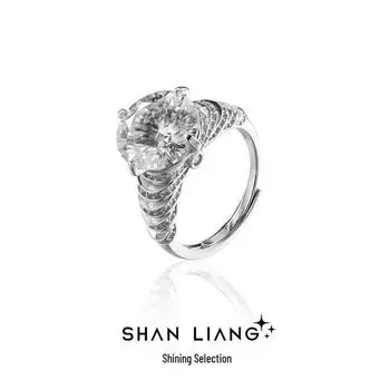 Элегантное кольцо из стерлингового серебра 925 пробы с муассанитом и европейским и американским дизайном витой структуры 50 points Moissanite