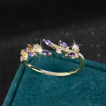 Элегантное кольцо-манжета Urban Fashion с регулируемым дизайном в виде листа, 18-каратное позолоченное синтетическое цирконие, медь, на каждый день и в качестве подарка, на рождественские праздники One Size Fits All изумрудный