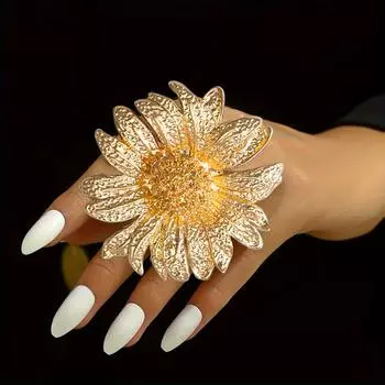 Элегантное кольцо с изображением подсолнуха, модный простой дизайн, стиль отпуска, шикарная изысканная бижутерия для женщин золотой