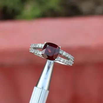 Элегантное кольцо с красным гранатом/кольцо с гранатом огранки «подушка»/кольцо чудесного качества/кольцо из стерлингового серебра/кольцо для нее 6 красный