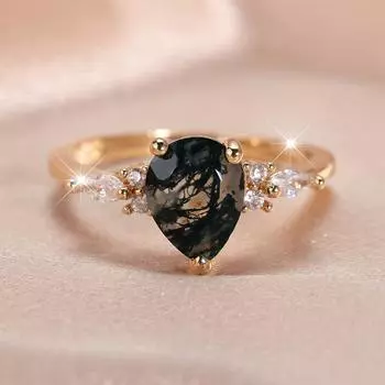 Элегантное кольцо с кубическим цирконием в форме капли воды, роскошные обручальные кольца золотого цвета для женщин, ювелирные изделия для помолвки, подарки 6 золотой/зелёный