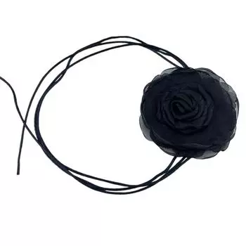 Элегантное колье-чокер с розой Аксессуар Винтажный чокер с розой Модное тканевое колье-чокер с розой для трендсеттеров чёрный
