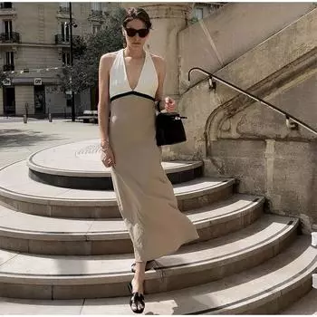 Элегантное контрастное платье женское сексуальное с открытой спиной V-образным вырезом Vestidos женское без рукавов пэчворк кружево вечерние платья леди XS