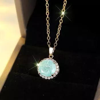 Элегантное круглое ожерелье с подвеской из циркона светло-зеленого цвета для женщин, роскошное ожерелье-цепочка золотого цвета, ювелирный подарок светло-зеленый