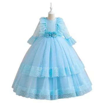 Элегантное кружевное длинное платье для девочек от 4 до 14 лет, элегантное свадебное длинное платье для девочек, элегантное праздничное платье принцессы, торжественная церемония, карнавал, вечеринка 120 белый