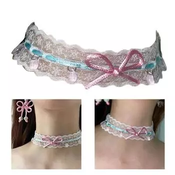 Элегантное кружевное двухслойное ожерелье с бантом, портативное колье, ожерелье, ювелирный аксессуар для модных женщин и дам