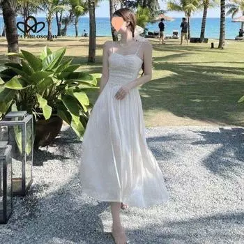 Элегантное кружевное платье на бретельках с русалкой во французском стиле, новое летнее женское элегантное модное повседневное пляжное платье в стиле ретро S бежевый