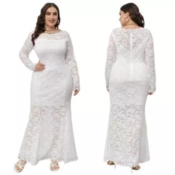 Элегантное кружевное платье с подолом «рыбий хвост» для модных женщин больших размеров XL белый