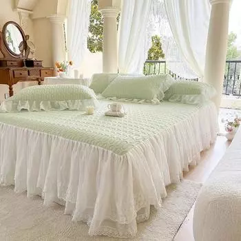 Элегантное латексное летнее покрывало на кровать, кружевная юбка на кровать с эластичным двуспальным покрывалом, охлаждающий коврик для сна, мягкий, моющийся, с 2 наволочками 150x200cm 59x79inch серый