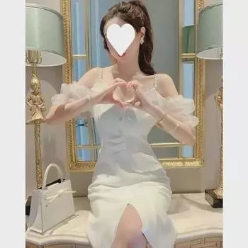 Элегантное летнее белое платье с открытыми плечами и французским V-образным вырезом и разрезом SY337 Pink