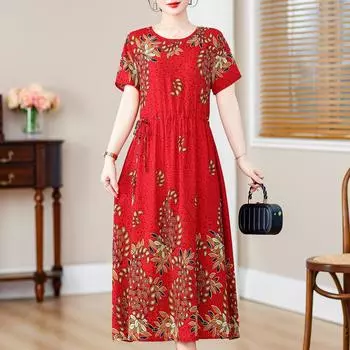 Элегантное летнее длинное платье для женщин, повседневные винтажные платья больших размеров с коротким рукавом XL