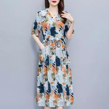 Элегантное летнее платье для женщин, винтажная одежда, повседневное длинное платье больших размеров с коротким рукавом XL