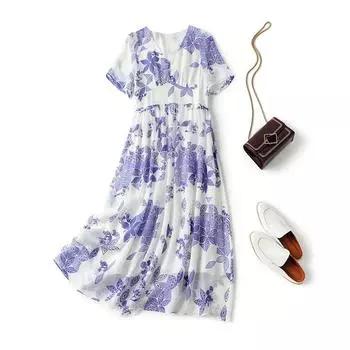 Элегантное летнее платье из шелка Mulberry: Женские утягивающие, средней/длинной длины, с напечатанным рисунком Double Extra Large