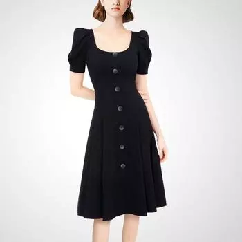 Элегантное летнее платье с квадратным вырезом, приталенного кроя Black S