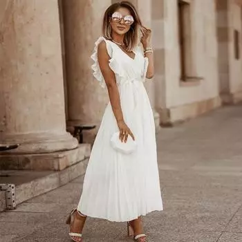 Элегантное летнее шифоновое сексуальное платье. Летнее зеленое платье с открытой спиной и высокой талией и v-образным вырезом для женщин. Модные однотонные платья трапециевидной формы больших размеров 24971 S фиолетовый