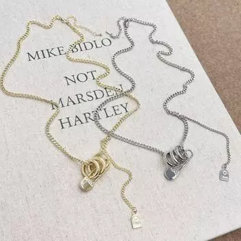 Элегантное матовое ожерелье с тремя кольцами-скрепками - женская цепочка для свитера и аксессуар для толстовки с капюшоном N1357; Three-ring Pin Zirconia Tassel Necklace золотой