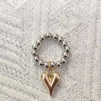 Элегантное металлическое сердце эластичная веревка нить Ccb круглая бусина кольцо золотая подвеска в виде сердца европейское и американское регулируемое кольцо