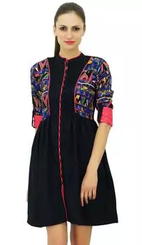 Элегантное мини-платье Bimba Rayon Ladies 3 с 4-м рукавом Boho Chic Trendy Mini 10 чёрный