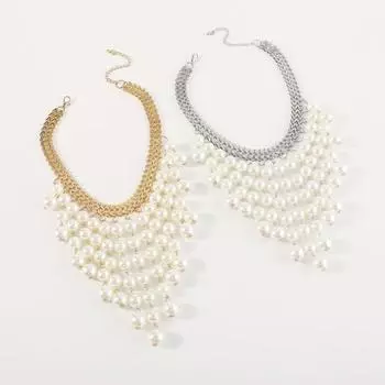 Элегантное многослойное колье-колье из искусственного жемчуга, роскошное ретро-цепочка из сплава, платье, ожерелье, ювелирные изделия, подарок, аксессуары для вечеринок золотистый