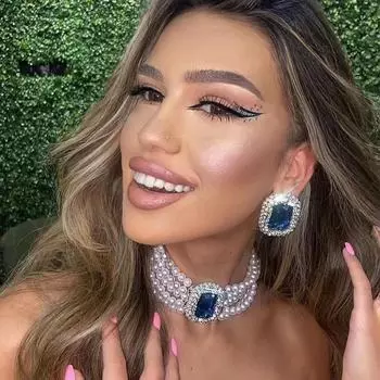 Элегантное многослойное ожерелье из искусственного жемчуга с подвеской из сверкающего стекла с бриллиантами для женщин розы красного