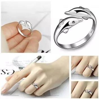 Элегантное модное милое посеребренное кольцо с дельфином, регулируемые кольца для пар