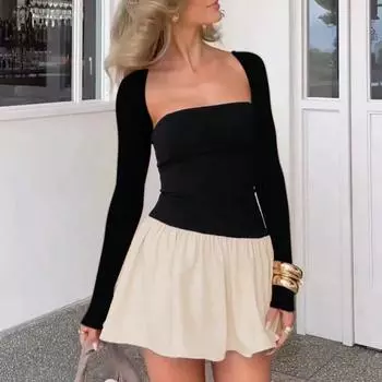 Элегантное модное платье с квадратным воротником и короткими рукавами, облегающее сексуальное вечернее платье для женщин, винтажные вечерние клубные милые платья 2683 S