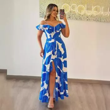 Элегантное облегающее платье на одно плечо с высоким разрезом Extra Large синий