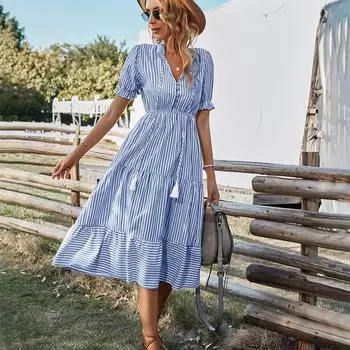 Элегантное облегающее сексуальное женское платье для женщин, лето 2022, полосатые пляжные платья в стиле бохо, женский халат Femme Ladies Vestidos Mujer S