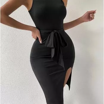 Элегантное облегающее сексуальное женское платье 2022 года, летнее разделенное мини-платье для вечеринки и клуба, женский халат femme, женское платье, Vestidos Mujer S чёрный