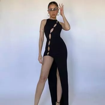 Элегантное облегающее сексуальное женское платье для женщин 2022, летнее платье с открытыми плечами и вырезами для вечеринки, вечерние платья для ночного клуба, женский наряд S чёрный