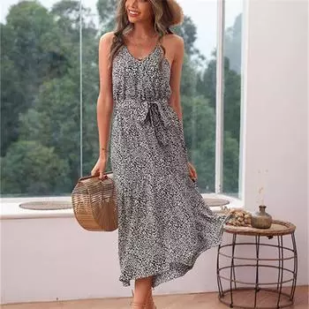 Элегантное облегающее сексуальное женское платье 2022, летнее платье миди с леопардовым принтом в стиле бохо, женское платье Femme Ladies Vestidos Mujer S чёрный