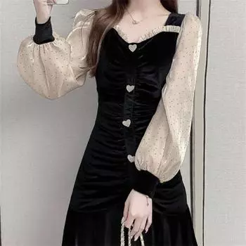 Элегантное облегающее сексуальное женское платье для женщин золотого цвета с длинными рукавами вечерние платья миди женский халат Femme Ladies Vestidos Mujer черный S чёрный