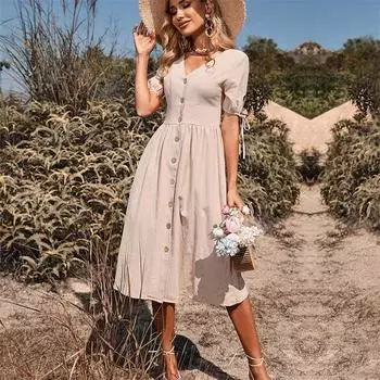 Элегантное облегающее сексуальное женское платье для женщин, лето 2022, хлопково-льняное платье с коротким рукавом и v-образным вырезом, женский халат Femme Ladies S чёрный