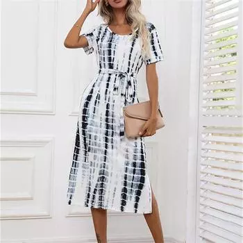 Элегантное облегающее сексуальное женское платье с коротким рукавом с принтом для женщин, лето 2022, летние вечерние платья в стиле бохо, женский халат Femme Ladies S синий