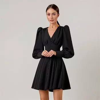 Элегантное облегающее сексуальное женское платье 2022, летнее плиссированное шифоновое платье с длинными рукавами и фонариками, женское платье Femme Ladies S бежевый