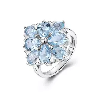 Элегантное обручальное кольцо из стерлингового серебра 925 пробы для женщин, натуральный небесно-голубой топаз, великолепное ювелирное изделие, подарок для банкетов на годовщину свадьбы US RING SIZE:7# синий