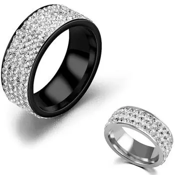 Элегантное очаровательное кольцо с темпераментом, модное кольцо с пятью рядами бриллиантов, роскошное широкое кольцо, европейское и американское модное кольцо для пары из нержавеющей стали 8 чёрный