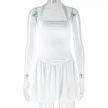 Элегантное однотонное мини-платье с бретелью через шею, женское хипстерское сексуальное облегающее платье с открытой спиной и запахом, летнее клубное платье для вечеринок 2025 года S белый