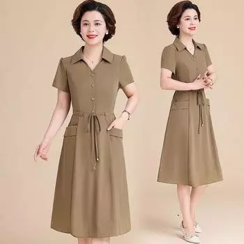 Элегантное однотонное платье миди для женщин среднего возраста, облегающее летнее платье из вискозы с коротким рукавом и поясом на талии XL красный