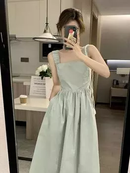 Элегантное однотонное платье на подтяжках, женское модное праздничное платье без рукавов с квадратным вырезом, повседневная женская черная уличная одежда XXL белый