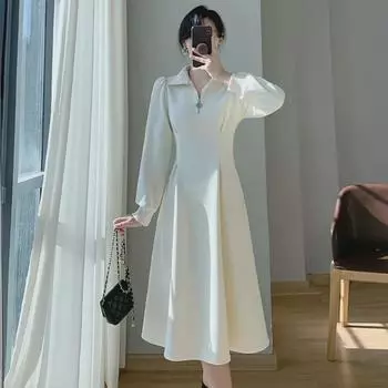 Элегантное осенне-зимнее французское платье для миниатюрных женщин с бархатной подкладкой и пальто, длинная юбка M чёрный