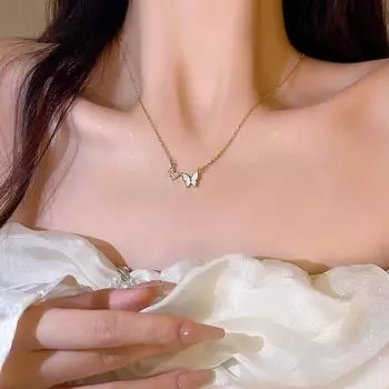 Элегантное ожерелье-бантик из титана с бриллиантовой подвеской для женщин - цепочка на ключицу в стиле феи X1024 золотой