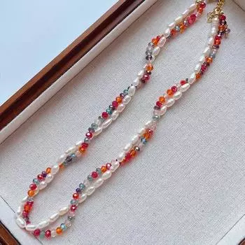 Элегантное ожерелье-чокер с жемчугом и бусинами для женщин, легкие роскошные бусины из натурального камня, двухслойное ожерелье-цепочка на ключицу, ювелирные изделия