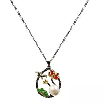 Элегантное ожерелье для женщин, классический цветок пиона, стрекоза, эмаль, креативное ожерелье с подвеской в виде животных и растений, дикая цепочка для свитера чёрный