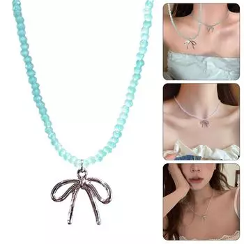 Элегантное ожерелье из хрустальных бусин, модное ожерелье из хрустальных бусин с бантом, стильное украшение на шею для женщин B